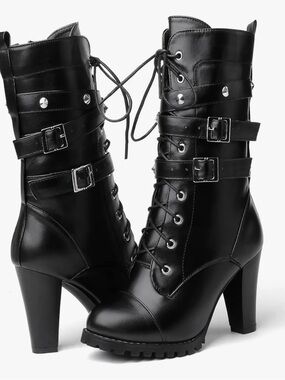 💓BLACK LACE UP HIGH HEEL BOOTS SIZE 7💓